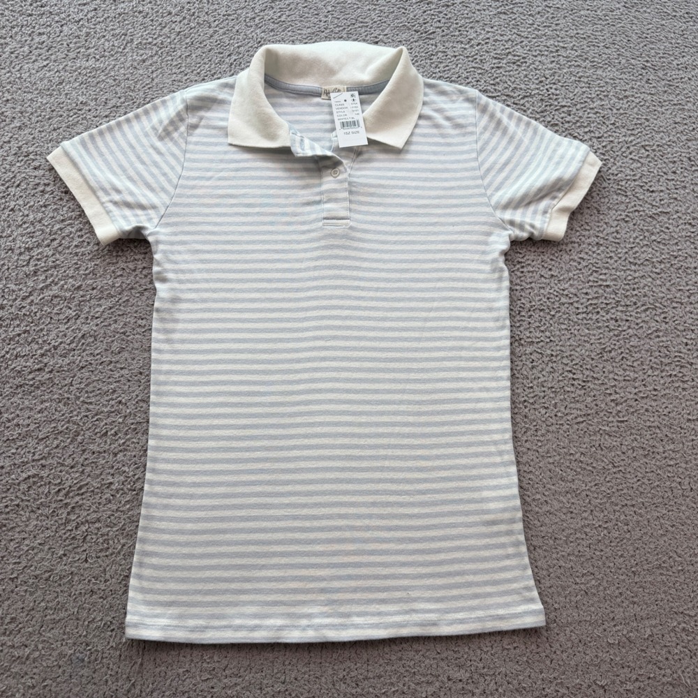 John Galt Brandy Melville Striped Polo Shirt Light Blue White One Size NEW